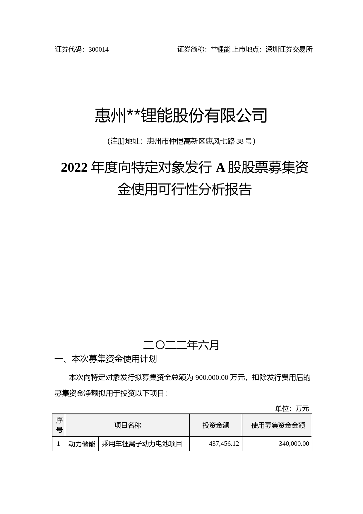 2022年度动力储能锂离子电池产能建设项目使用可行性分析报告_第1页