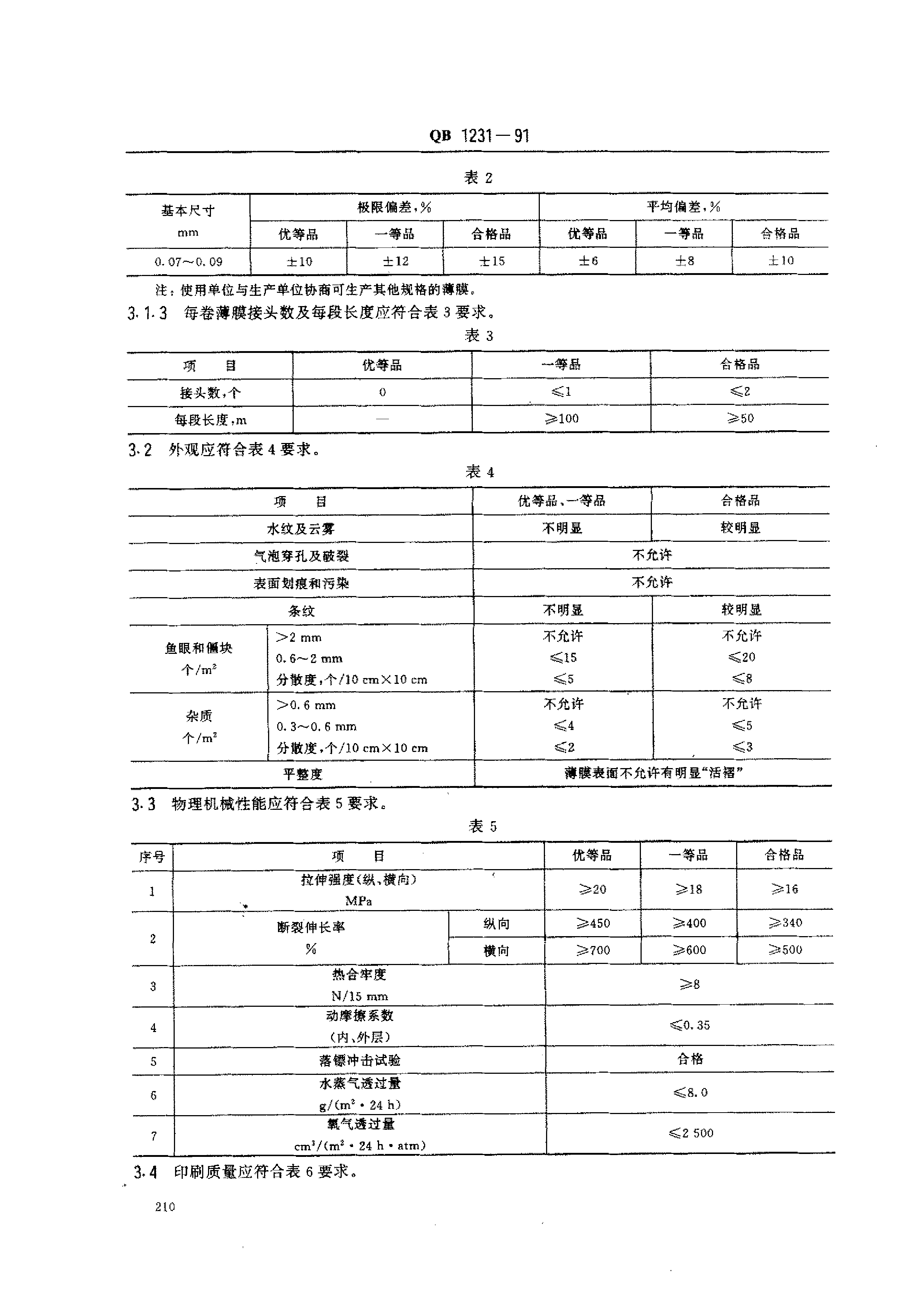 QB_T 1231-1991 液体包装用聚乙烯吹塑薄膜_第2页